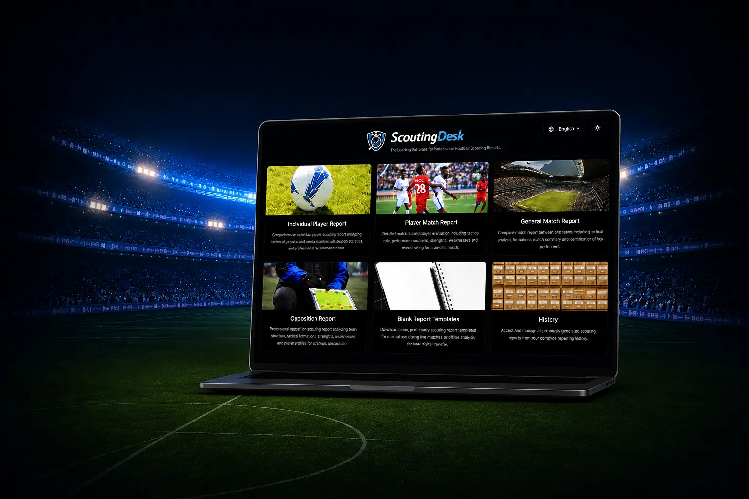 Football scout analyzing player performance on ScoutingDesk software